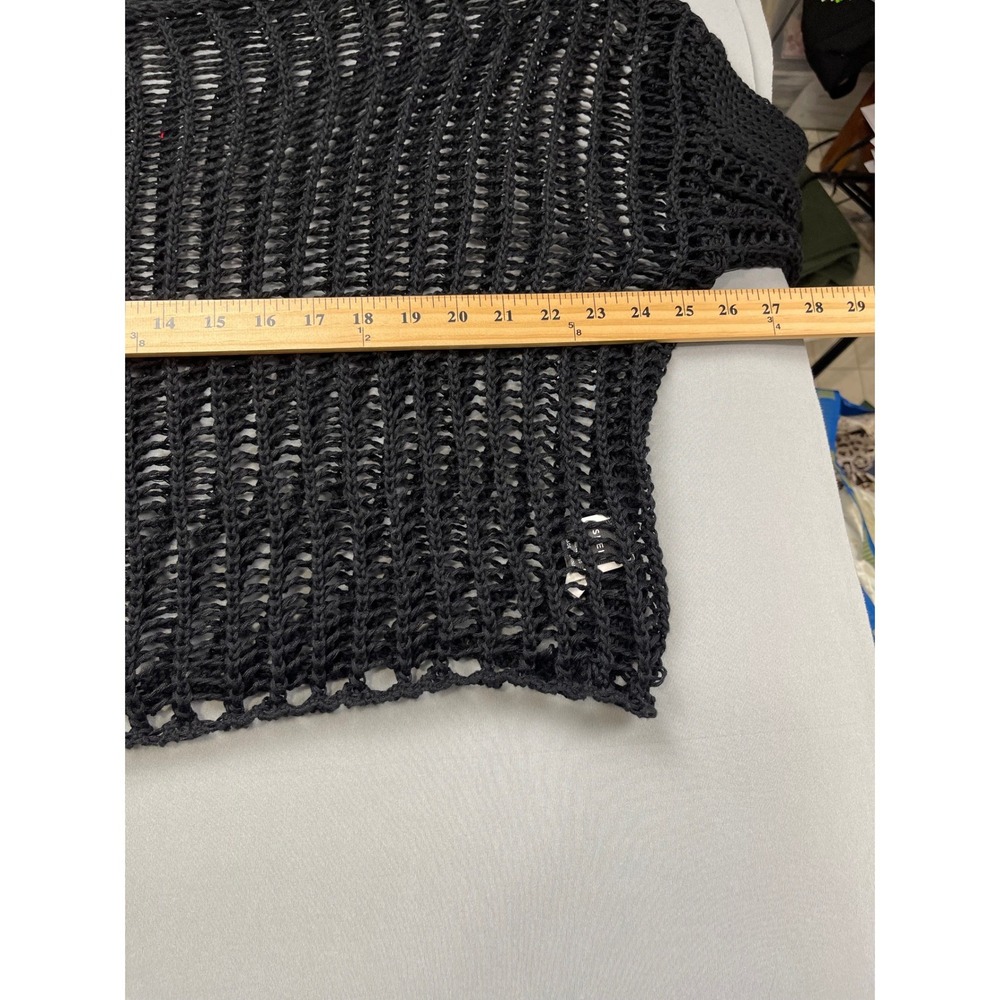 SHEIN Womens Black Open Knit Crochet Sheer Mesh Boxy Crop Sweater‎ Large L - Picture 8 of 8